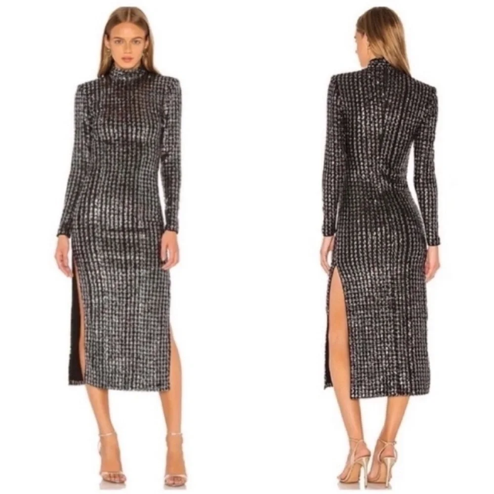 smythe sequin dress Smythe Sequin Side Slit Dress - Black